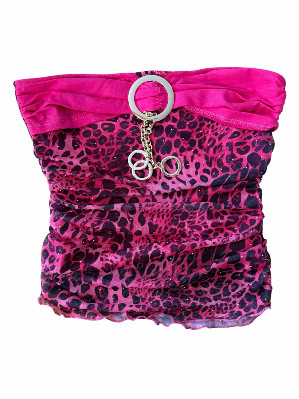 ROMWE Pink Leopard Print Strapless Tube Top